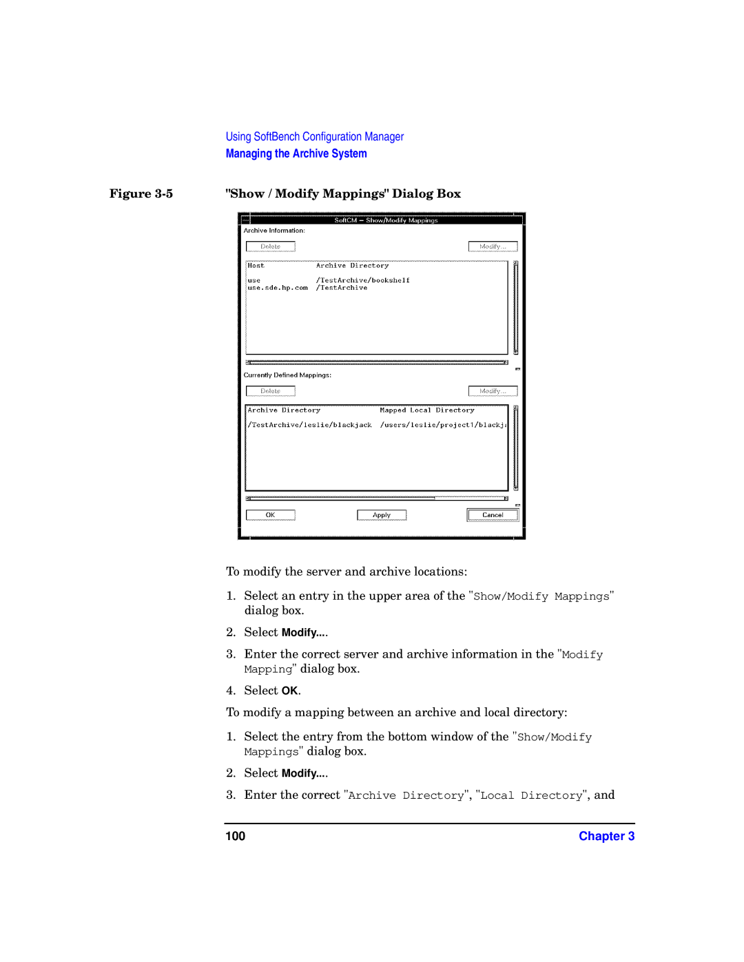 HP UX SoftBench Software manual Show / Modify Mappings Dialog Box, 100 