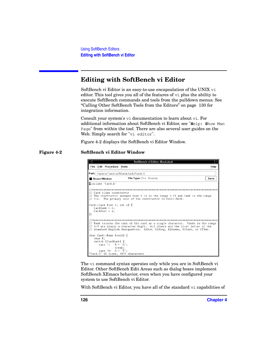 HP UX SoftBench Software manual Editing with SoftBench vi Editor, SoftBench vi Editor Window, 126 