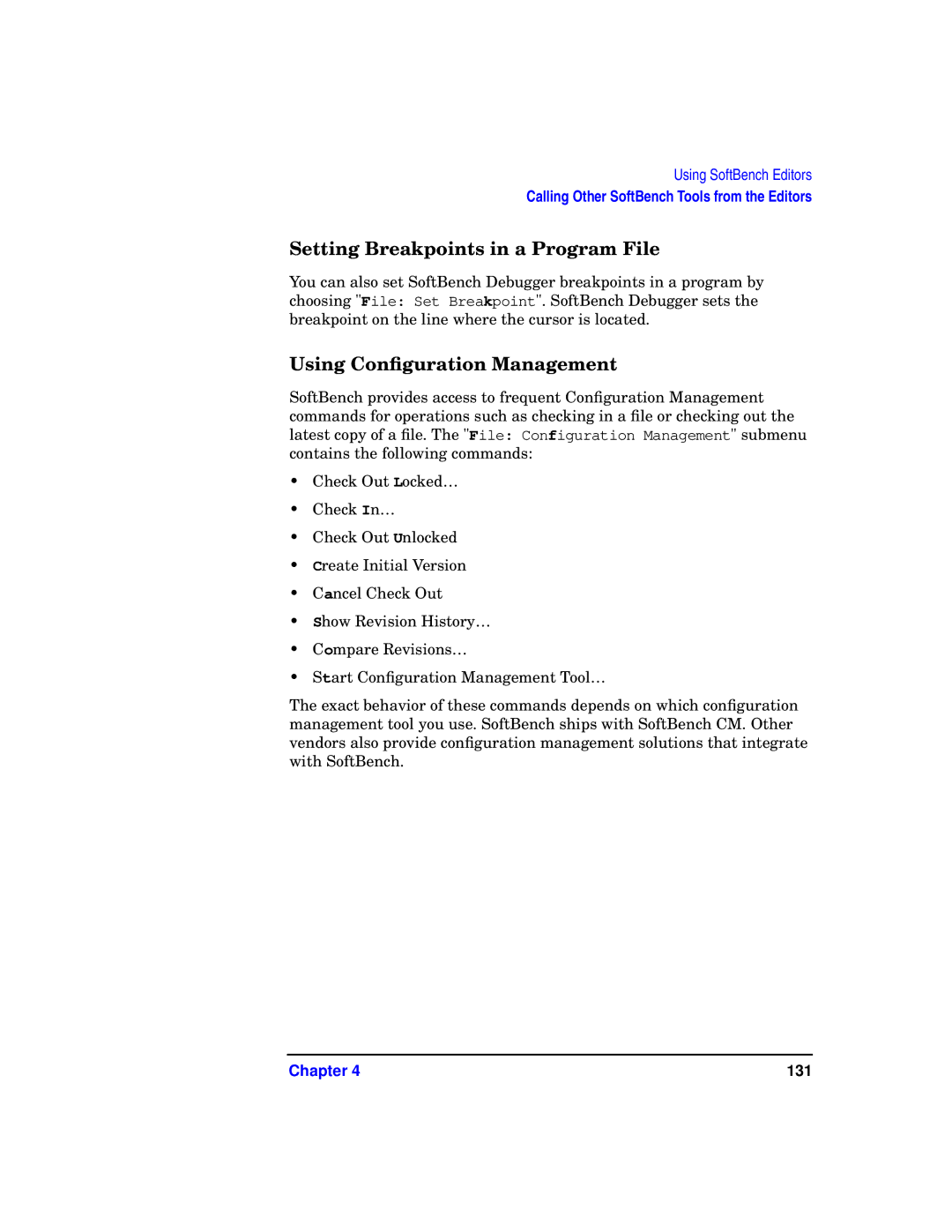 HP UX SoftBench Software manual Setting Breakpoints in a Program File, Using Conﬁguration Management 