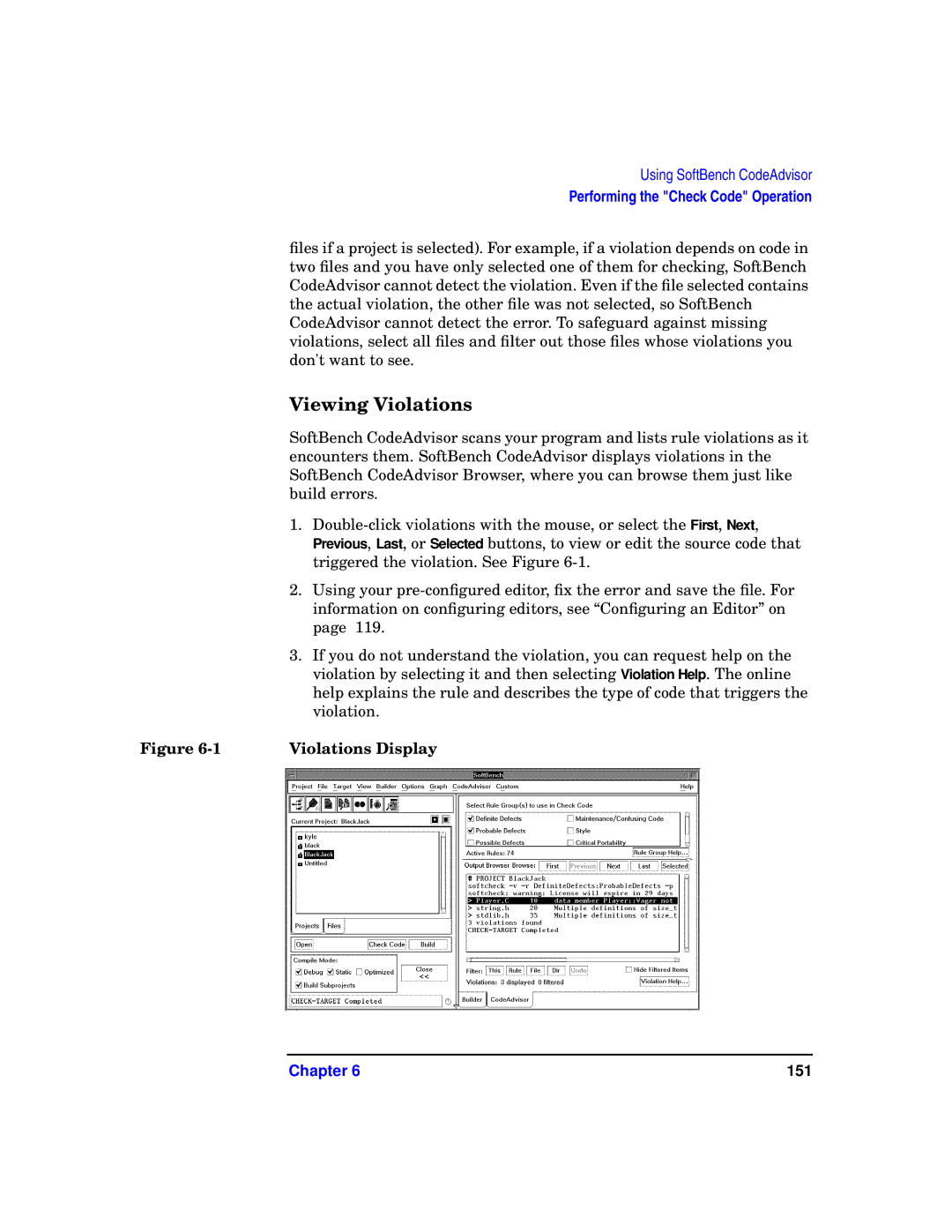 HP UX SoftBench Software manual Viewing Violations, Violations Display 