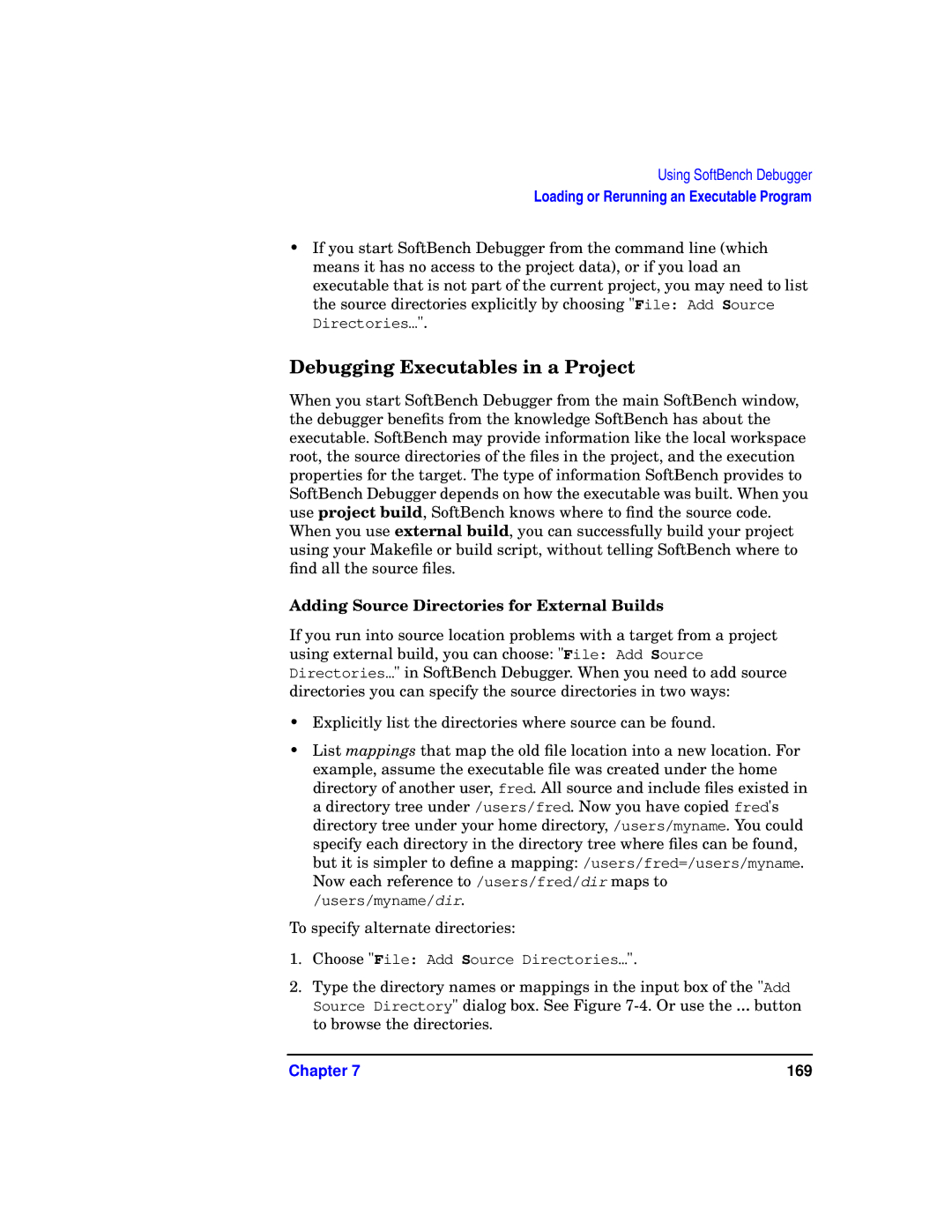 HP UX SoftBench Software manual Debugging Executables in a Project, Adding Source Directories for External Builds 
