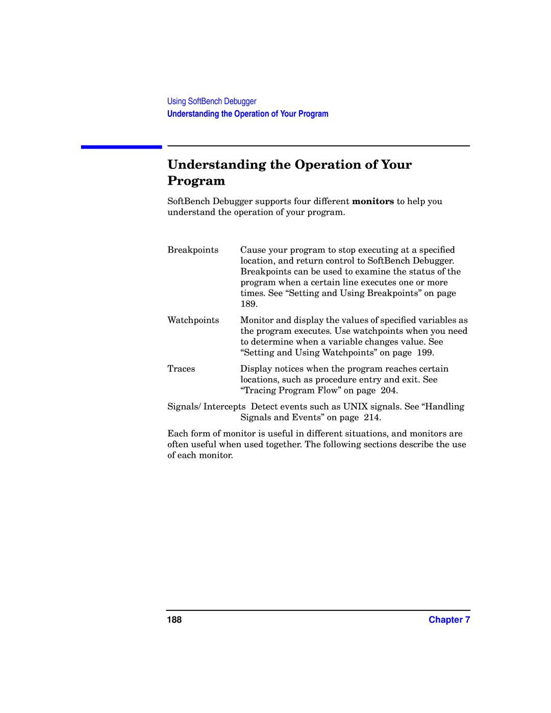 HP UX SoftBench Software manual Understanding the Operation of Your Program, 188 