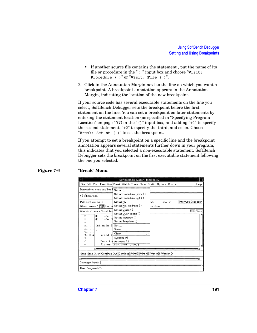 HP UX SoftBench Software manual Break Menu 