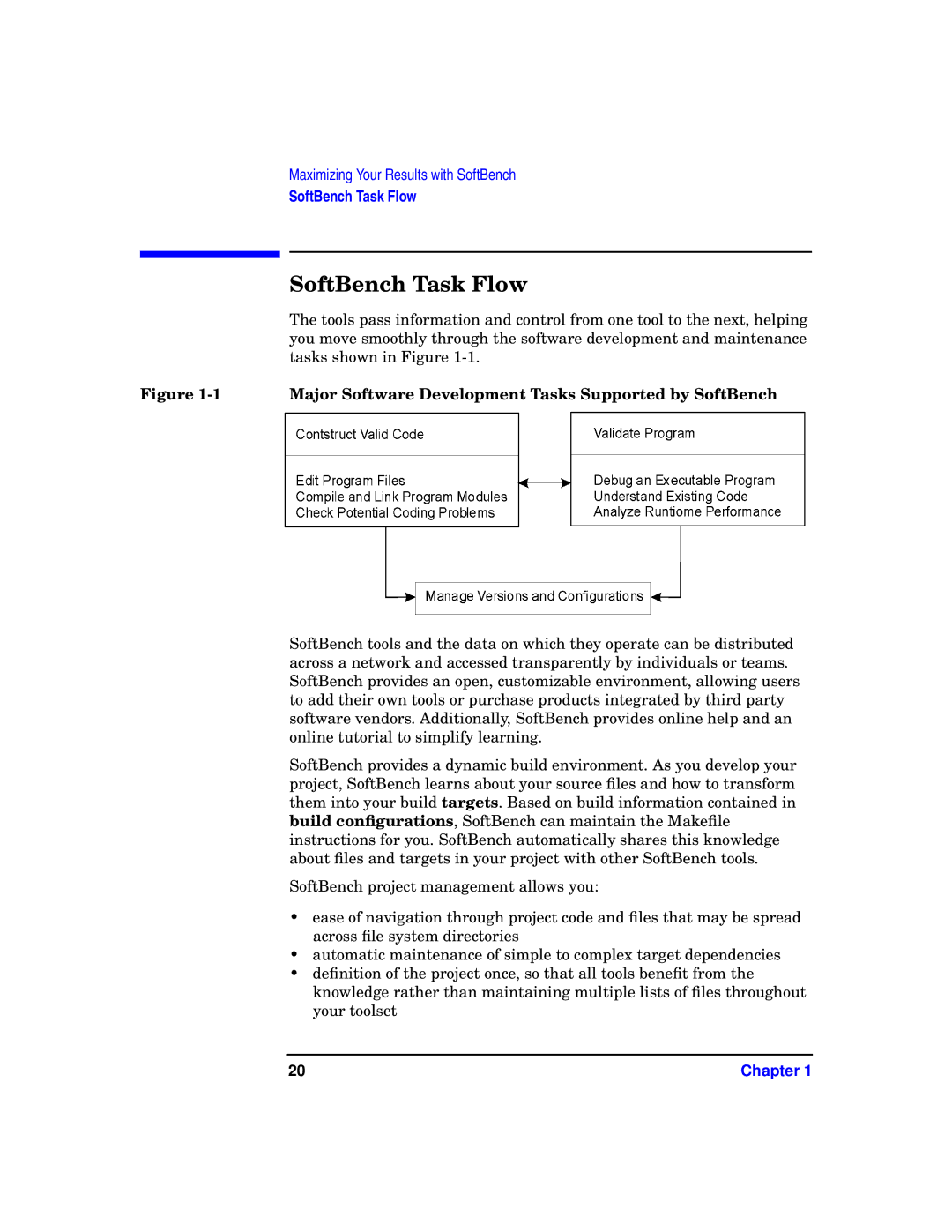 HP UX SoftBench Software manual SoftBench Task Flow, Major Software Development Tasks Supported by SoftBench 