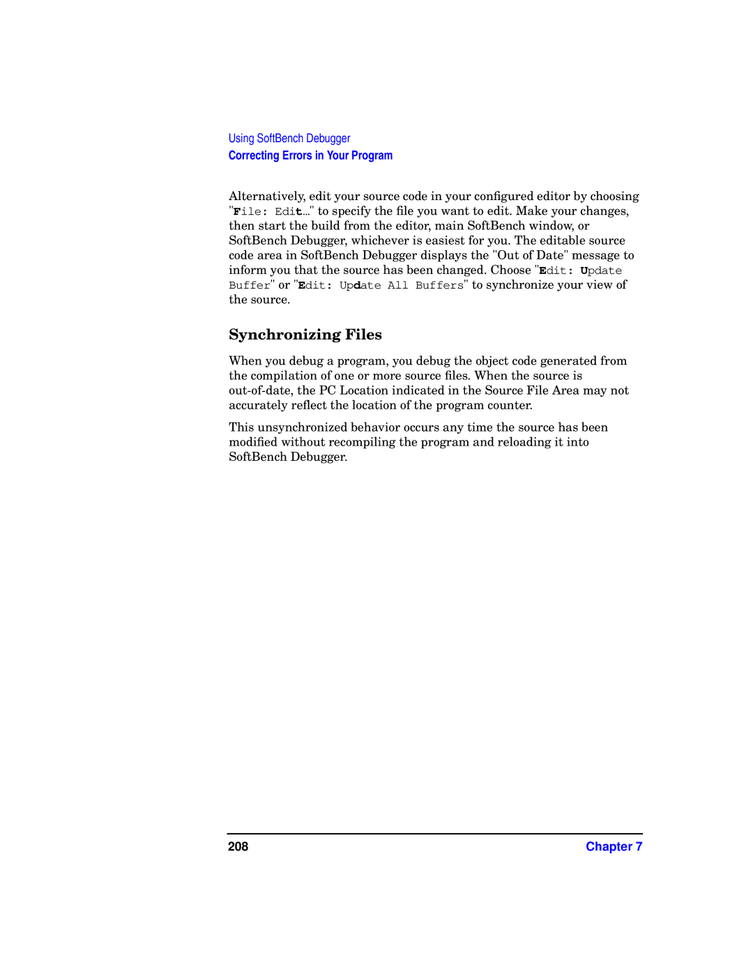 HP UX SoftBench Software manual Synchronizing Files, 208 