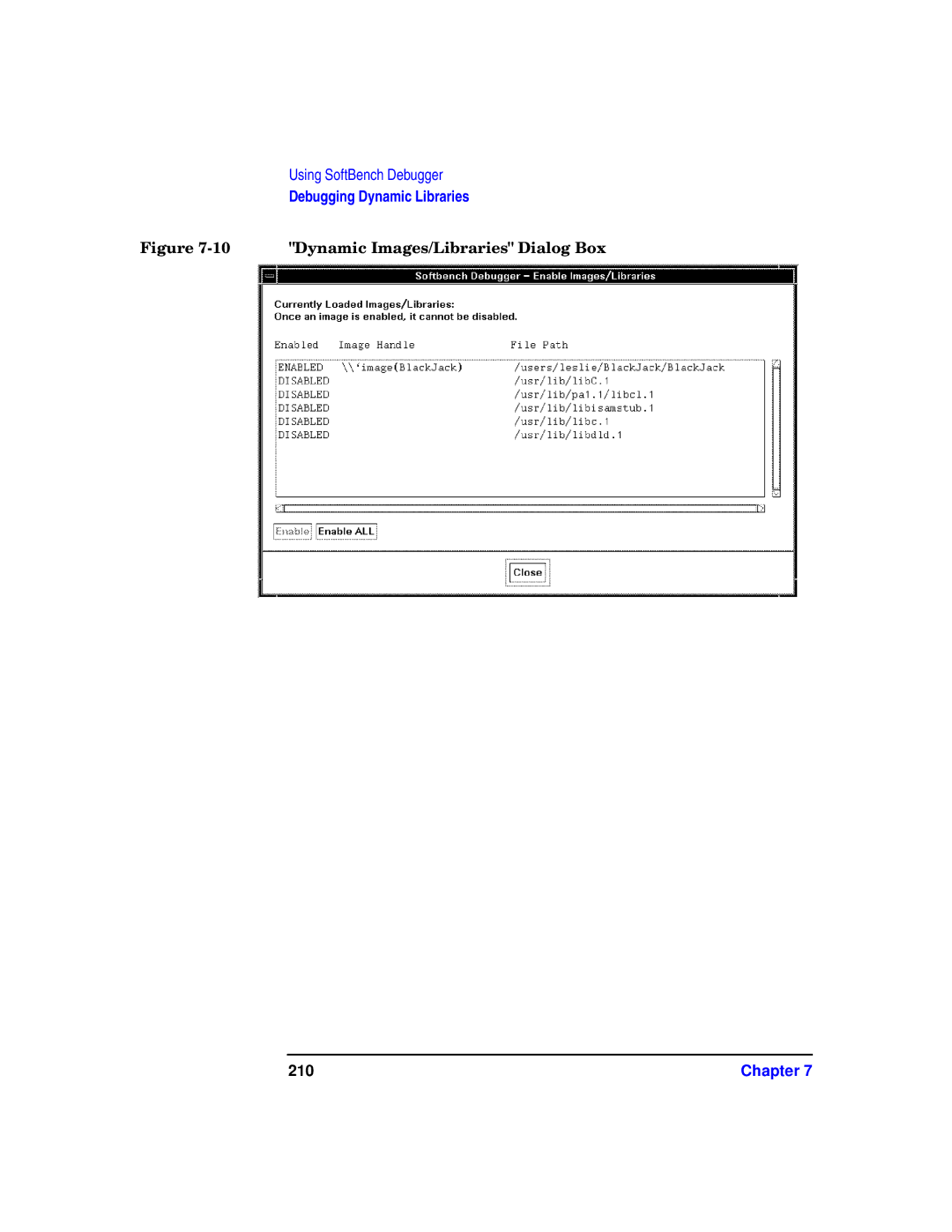 HP UX SoftBench Software manual Dynamic Images/Libraries Dialog Box, 210 