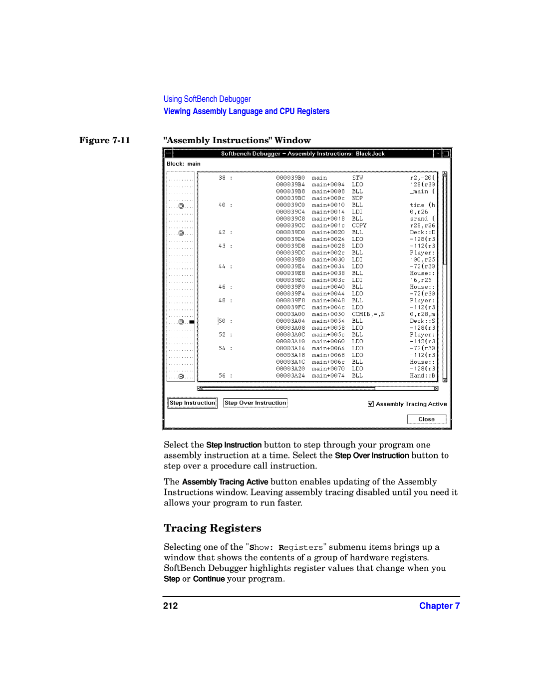 HP UX SoftBench Software manual Tracing Registers, 212 