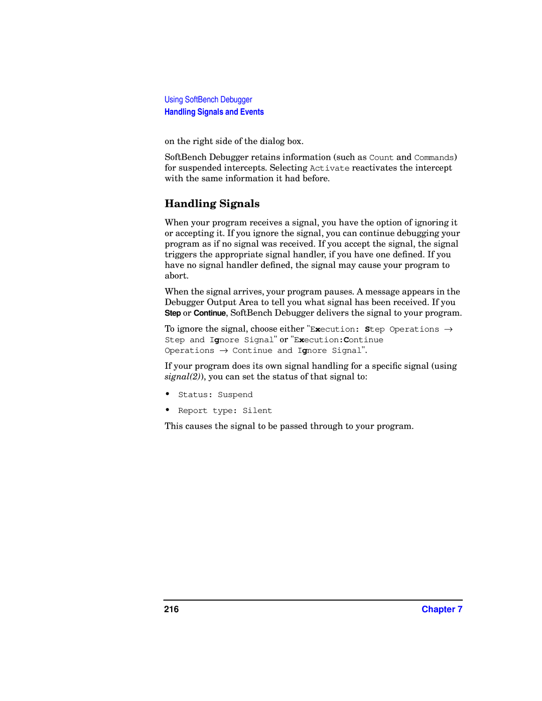 HP UX SoftBench Software manual Handling Signals, 216 