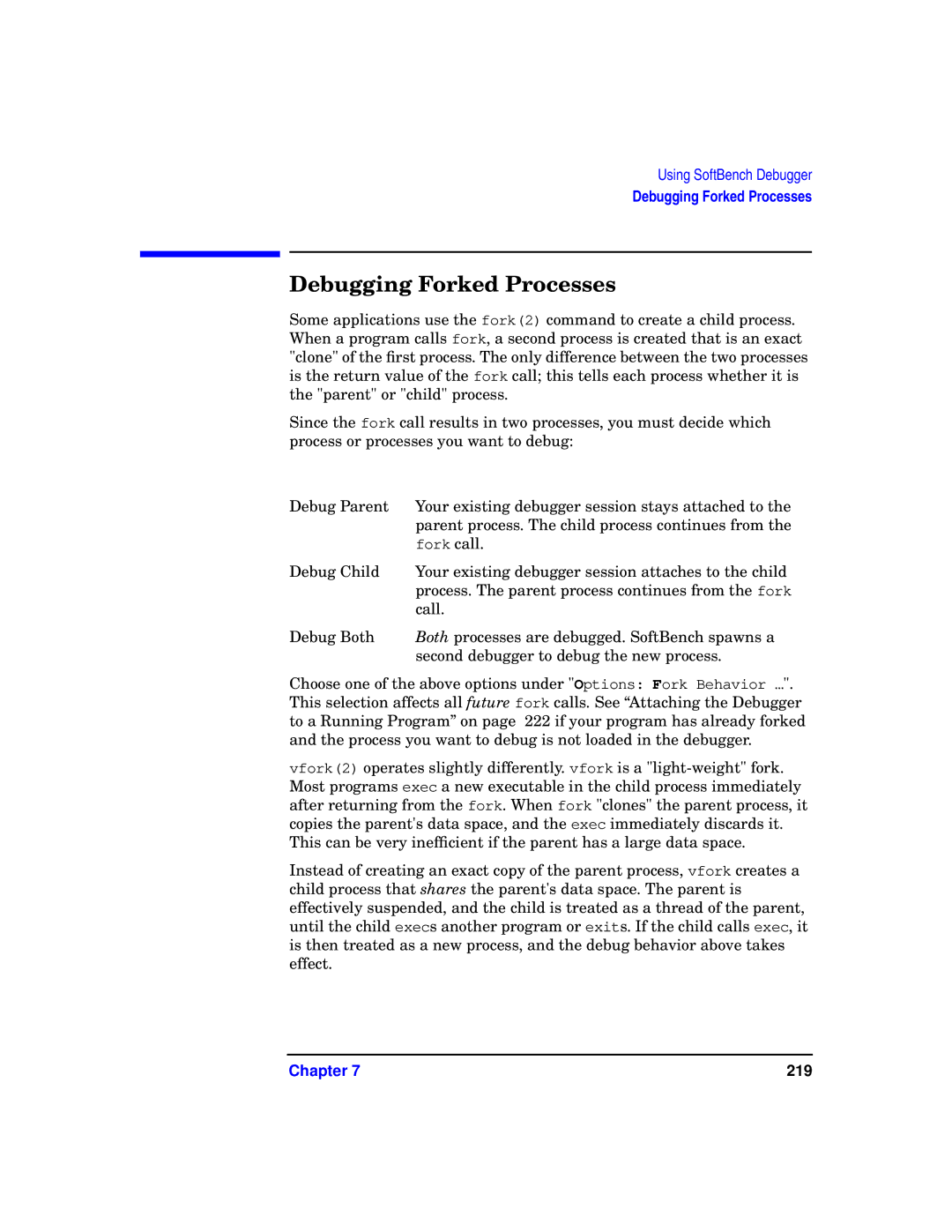 HP UX SoftBench Software manual Debugging Forked Processes 