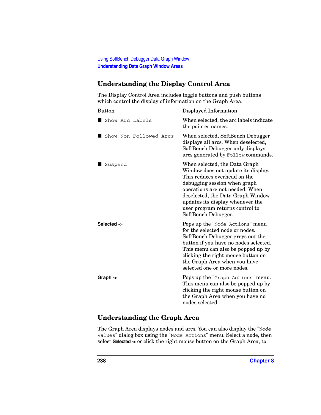 HP UX SoftBench Software manual Understanding the Display Control Area, Understanding the Graph Area, 238 