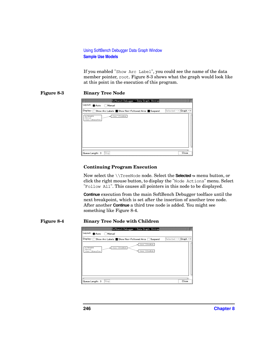 HP UX SoftBench Software manual Continuing Program Execution, Binary Tree Node with Children, 246 