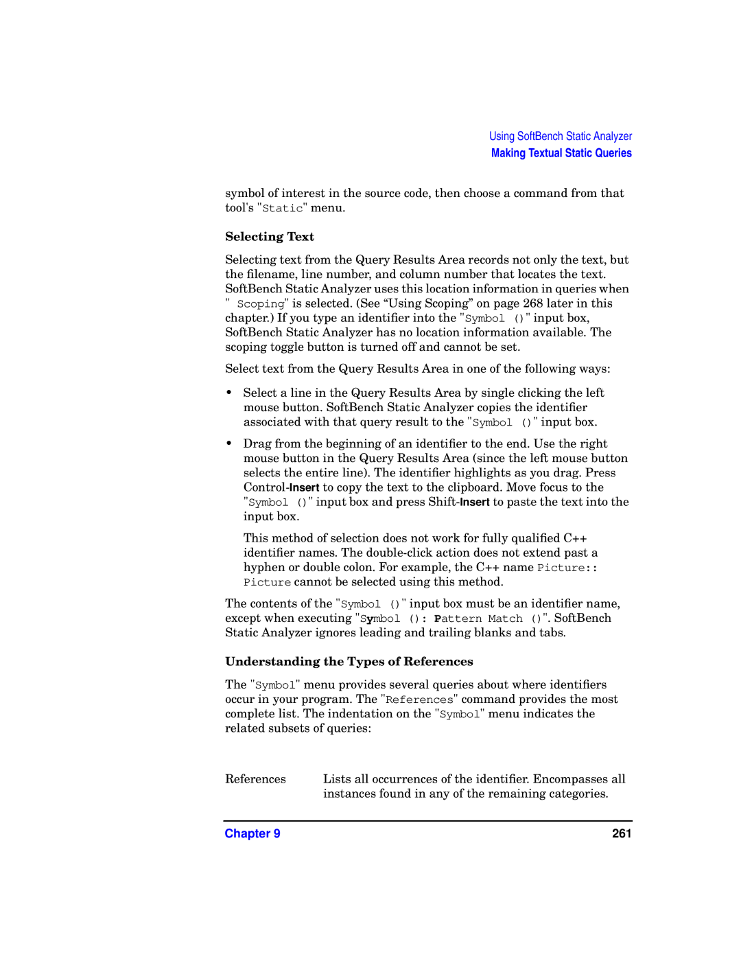 HP UX SoftBench Software manual Selecting Text, Understanding the Types of References 