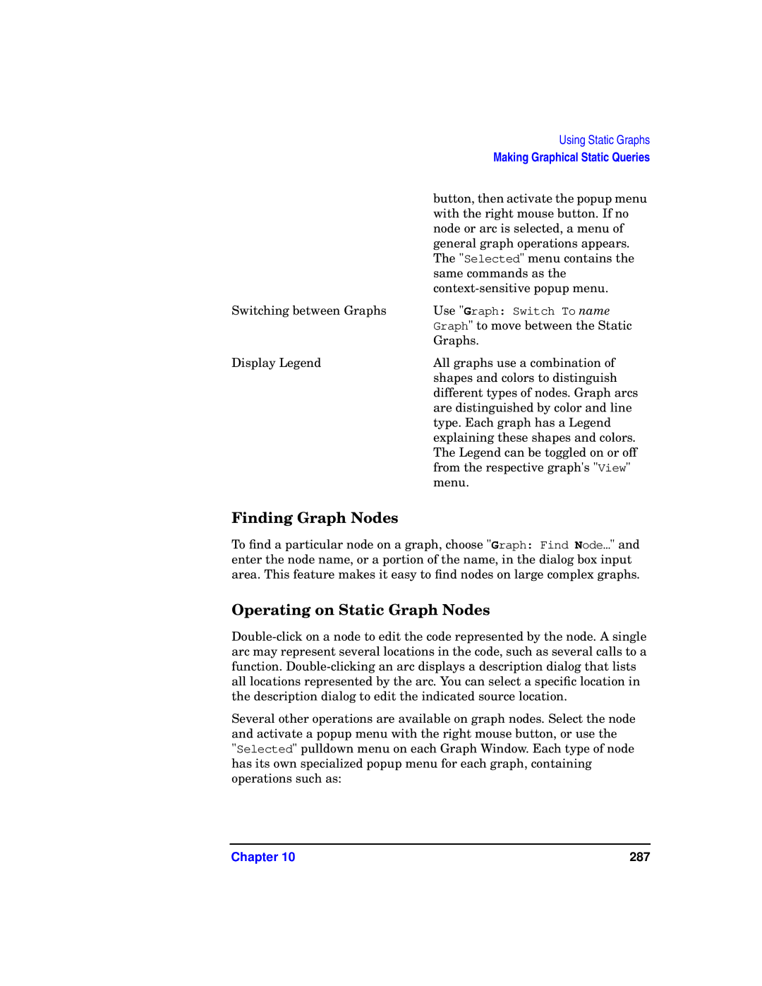 HP UX SoftBench Software manual Finding Graph Nodes, Operating on Static Graph Nodes 