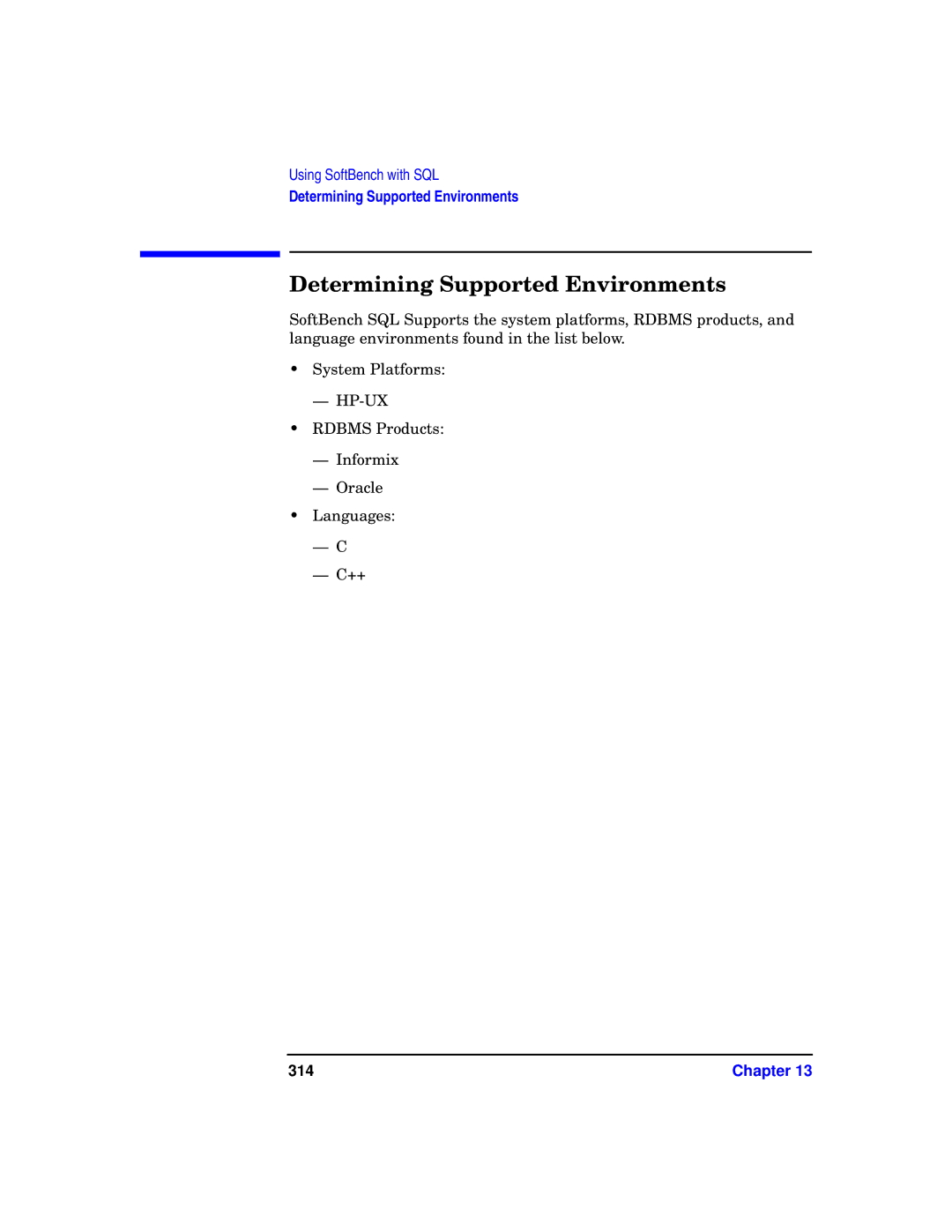 HP UX SoftBench Software manual Determining Supported Environments, 314 