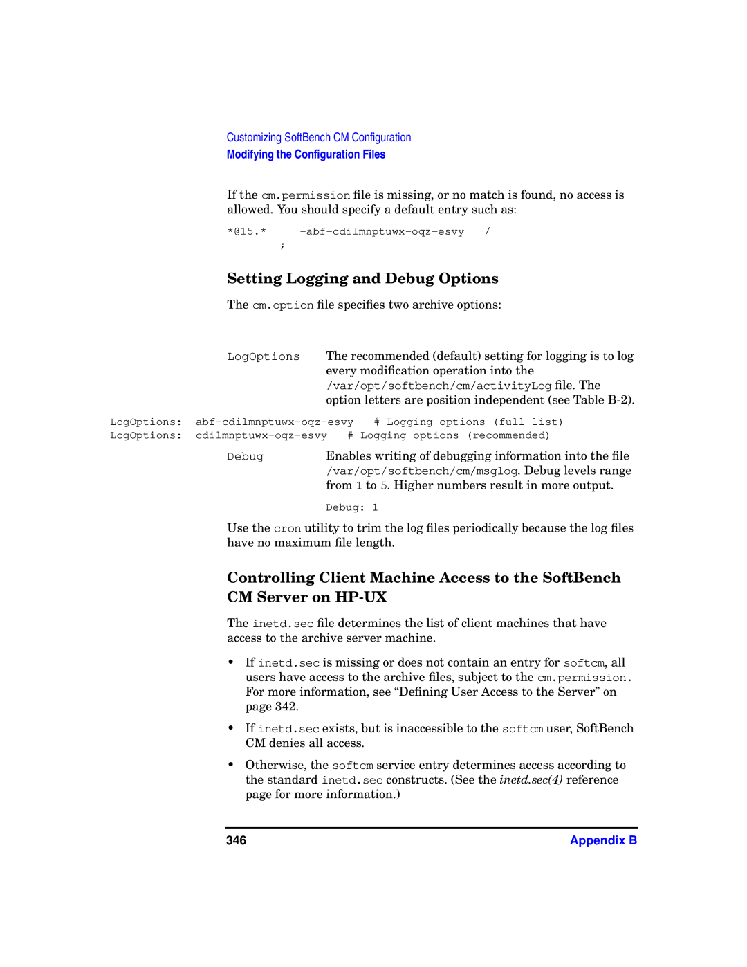 HP UX SoftBench Software manual Setting Logging and Debug Options, 346 