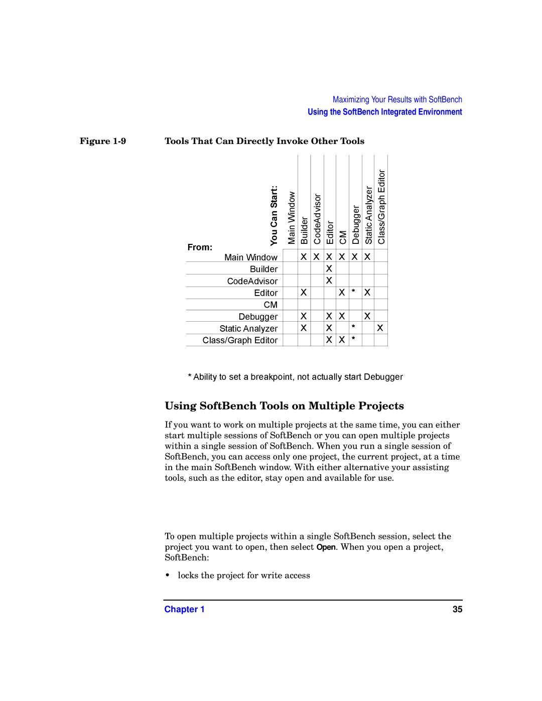 HP UX SoftBench Software manual Using SoftBench Tools on Multiple Projects, Tools That Can Directly Invoke Other Tools 