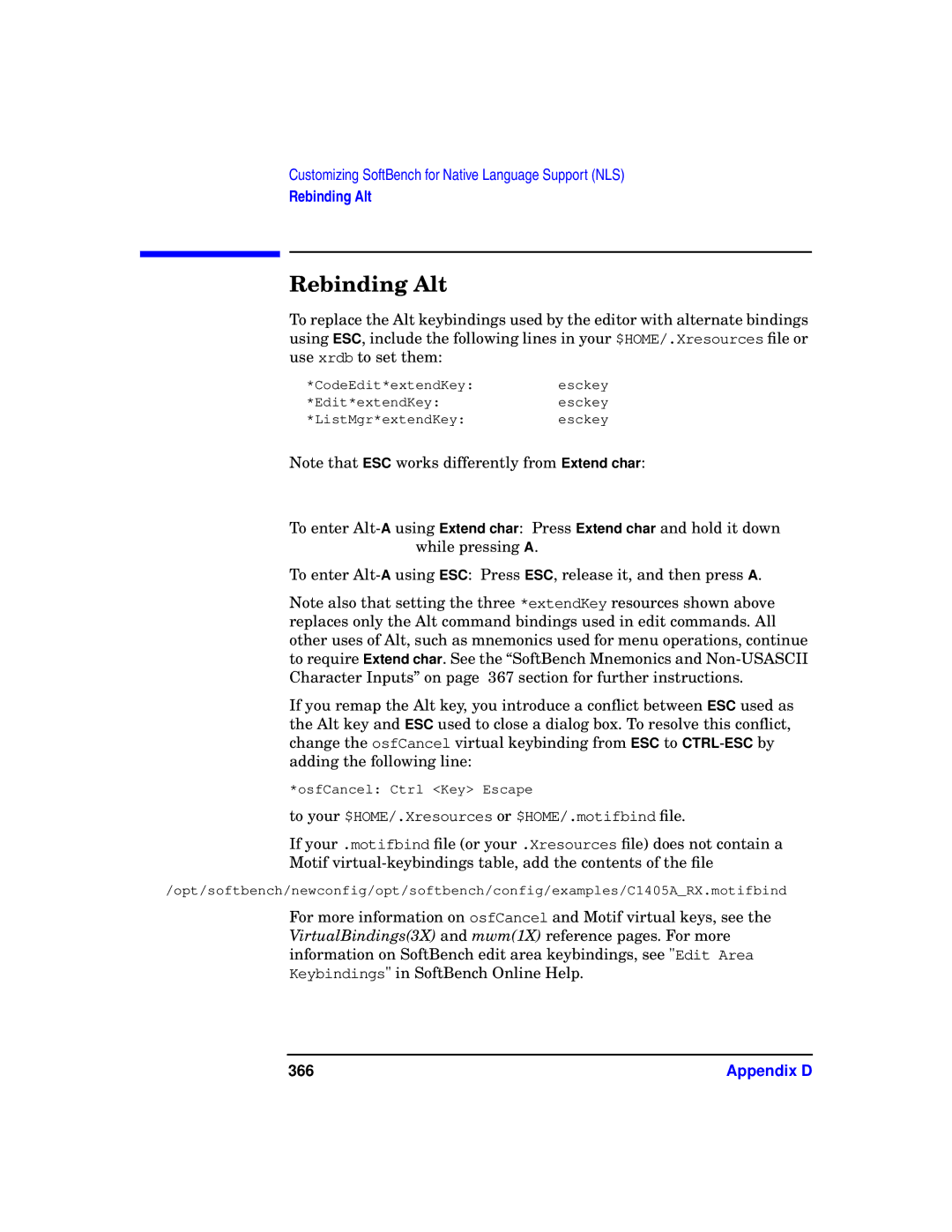 HP UX SoftBench Software manual Rebinding Alt, 366 