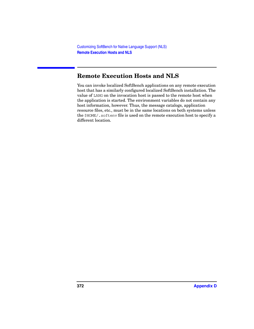 HP UX SoftBench Software manual Remote Execution Hosts and NLS, 372 