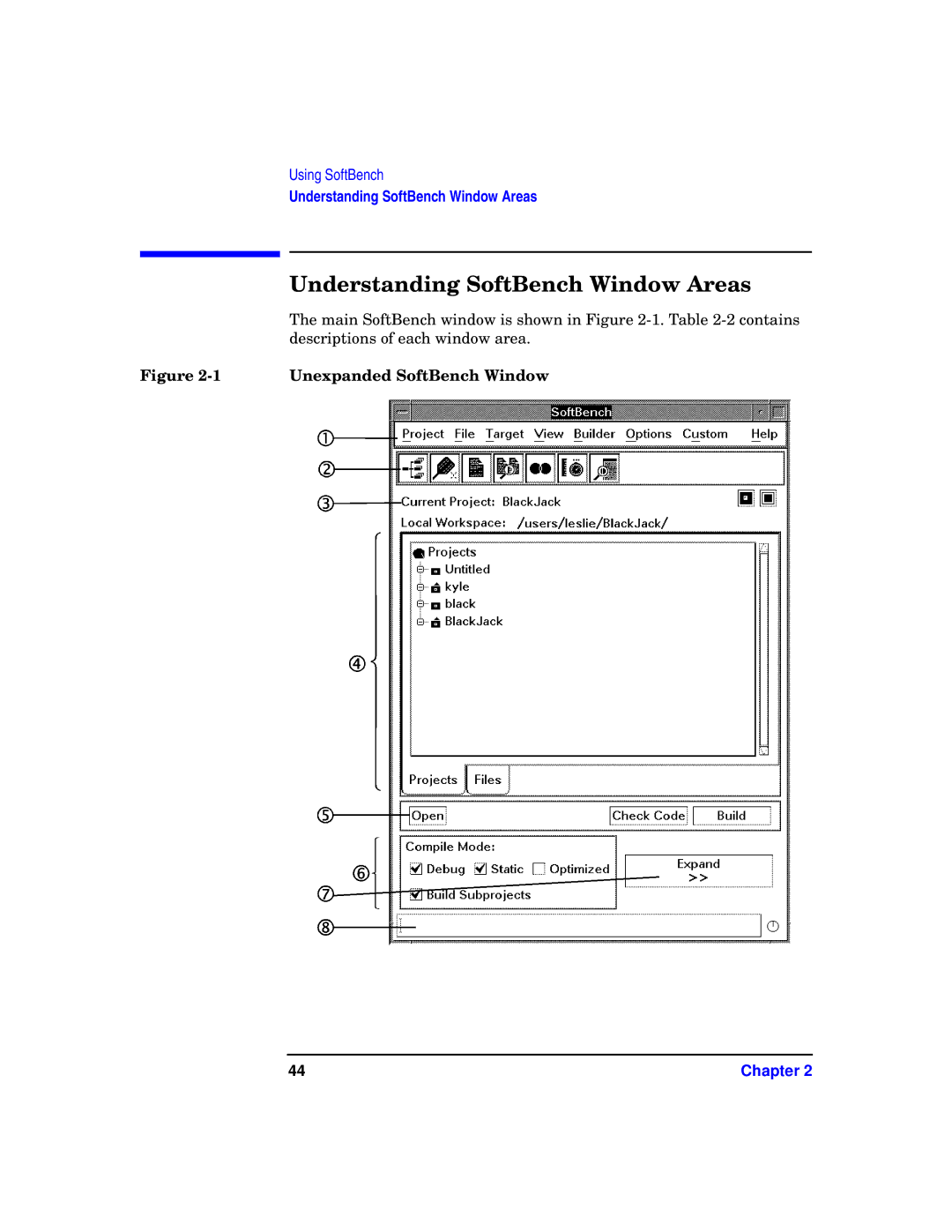 HP UX SoftBench Software manual Understanding SoftBench Window Areas, Unexpanded SoftBench Window 