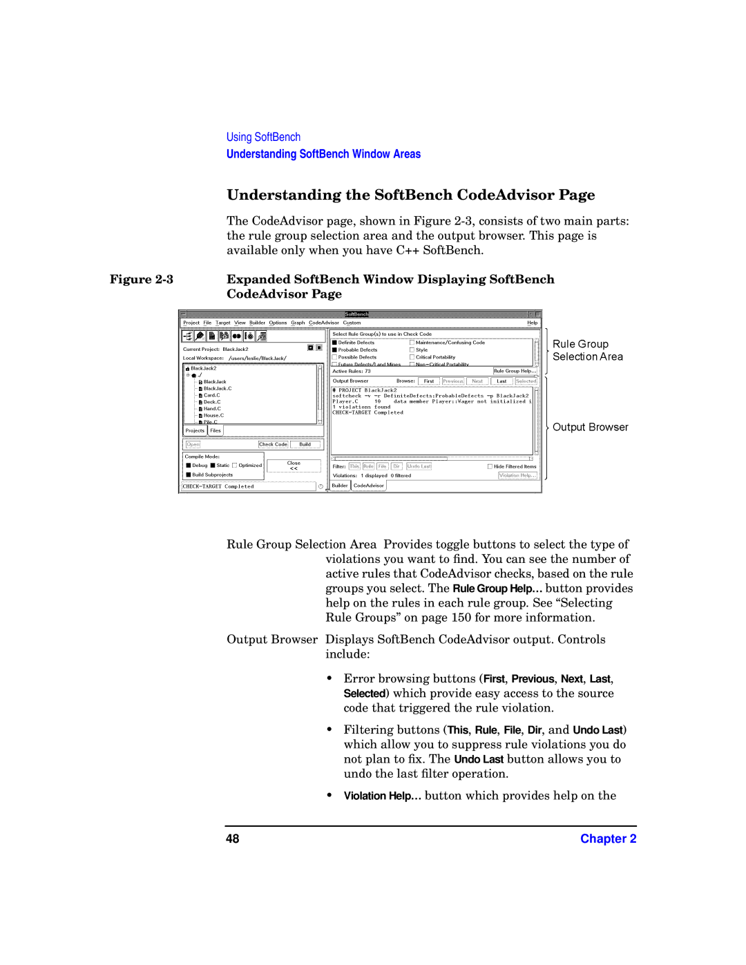 HP UX SoftBench Software manual Understanding the SoftBench CodeAdvisor, Expanded SoftBench Window Displaying SoftBench 