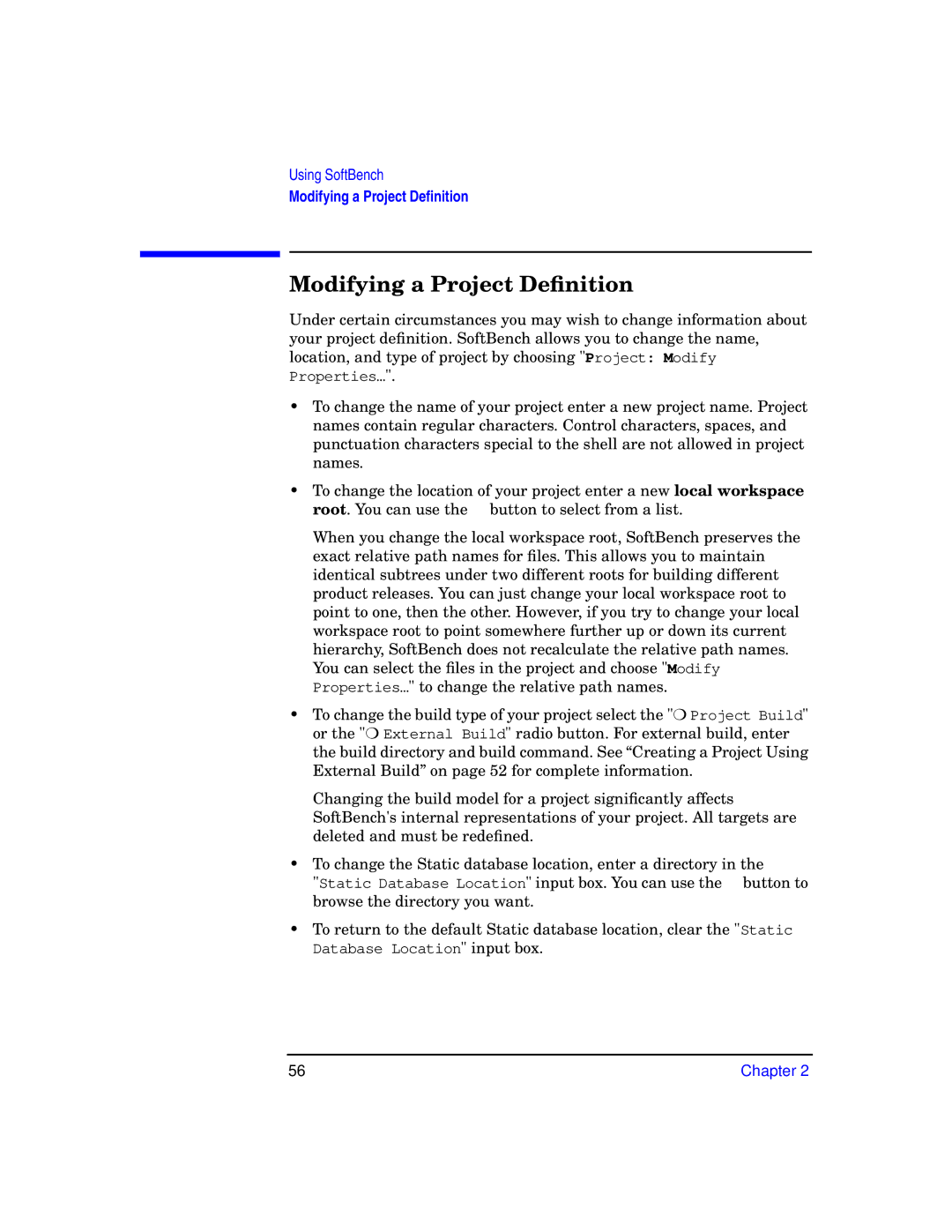 HP UX SoftBench Software manual Modifying a Project Deﬁnition 