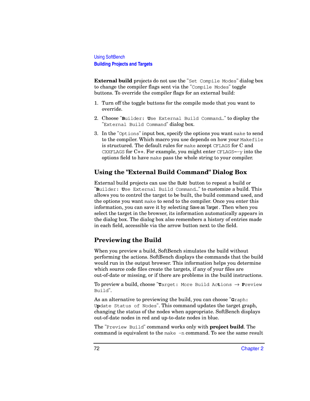 HP UX SoftBench Software manual Using the External Build Command Dialog Box, Previewing the Build 