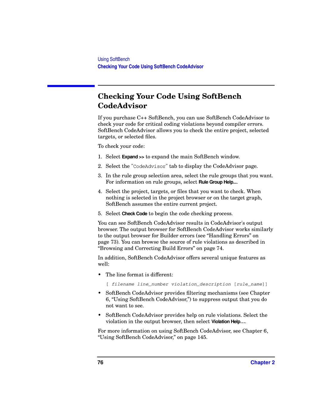 HP UX SoftBench Software manual Checking Your Code Using SoftBench CodeAdvisor 