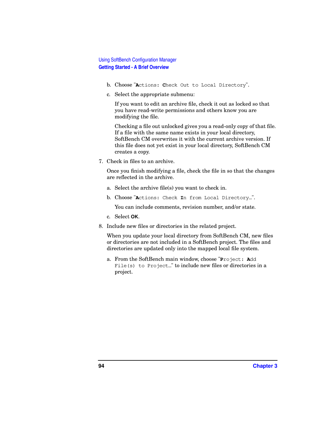 HP UX SoftBench Software manual Choose Actions Check Out to Local Directory 