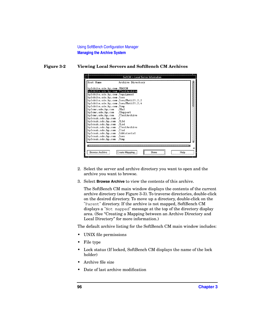 HP UX SoftBench Software manual Viewing Local Servers and SoftBench CM Archives 