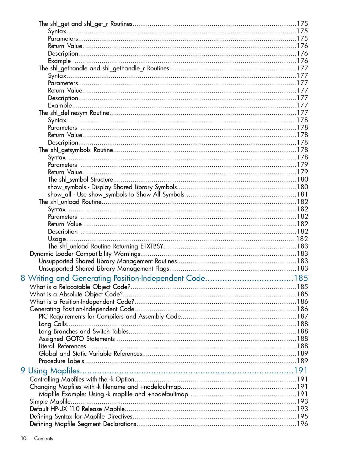 HP UX Software Transition Kit (STK) manual Writing and Generating Position-Independent Code 185, Using Mapfiles 191 