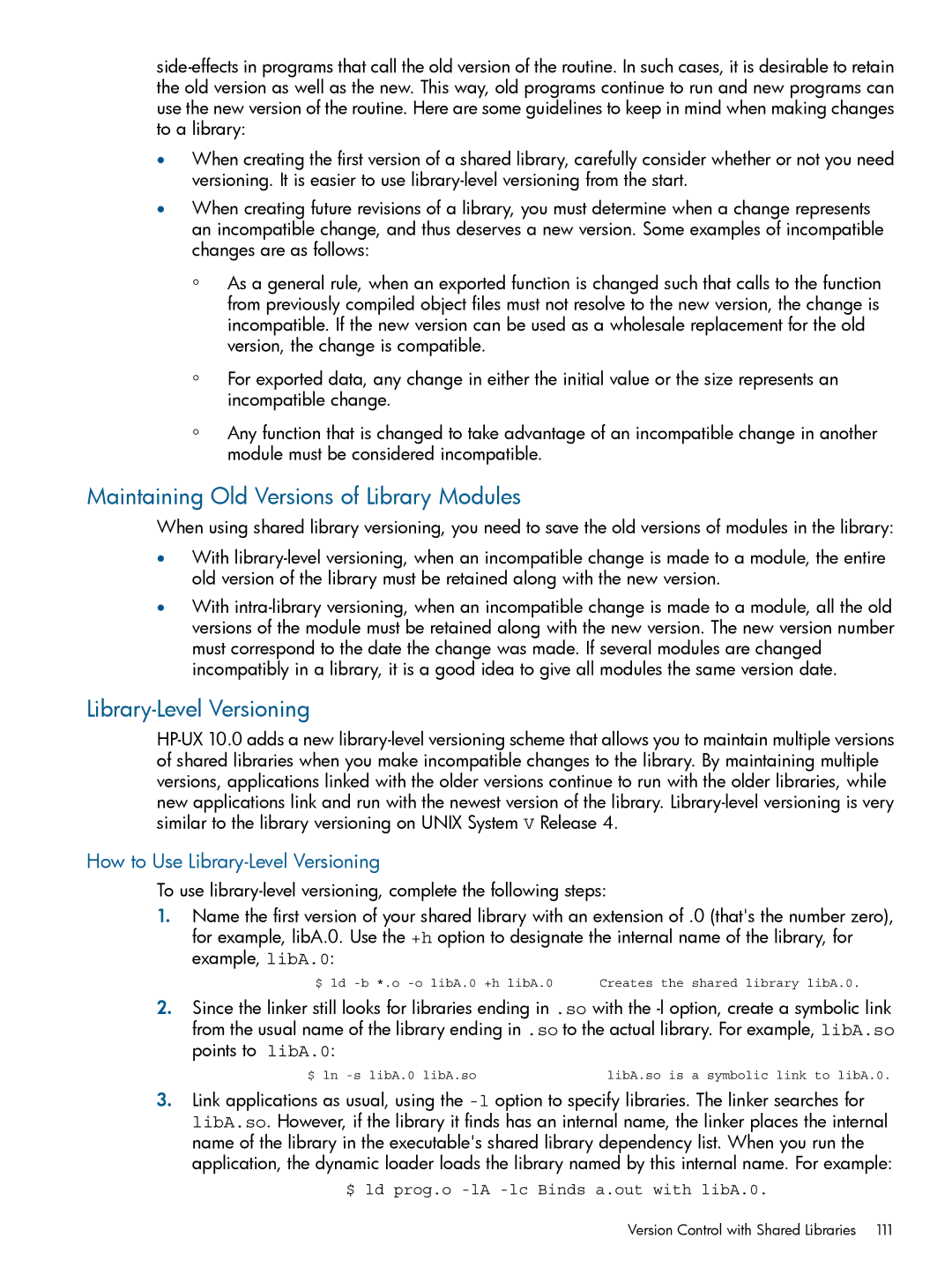 HP UX Software Transition Kit (STK) manual Maintaining Old Versions of Library Modules, Library-Level Versioning 