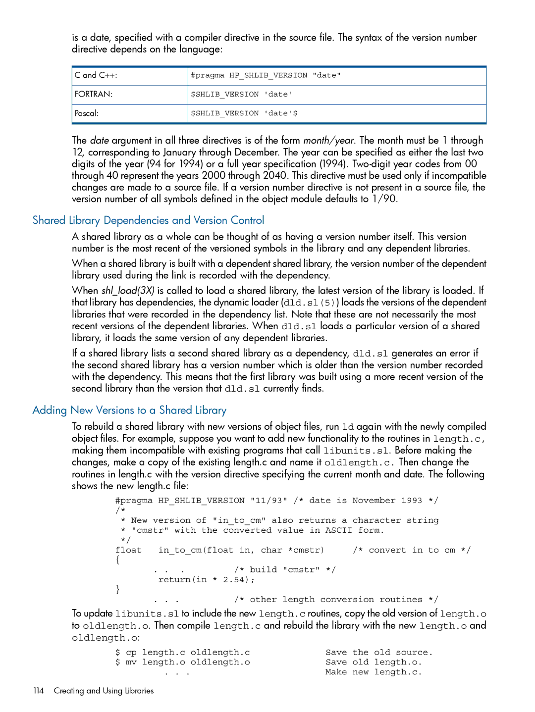 HP UX Software Transition Kit (STK) manual Shared Library Dependencies and Version Control, #pragma Hpshlibversion date 