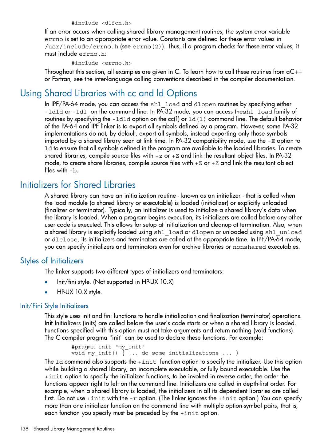 HP UX Software Transition Kit (STK) manual Using Shared Libraries with cc and ld Options, Initializers for Shared Libraries 