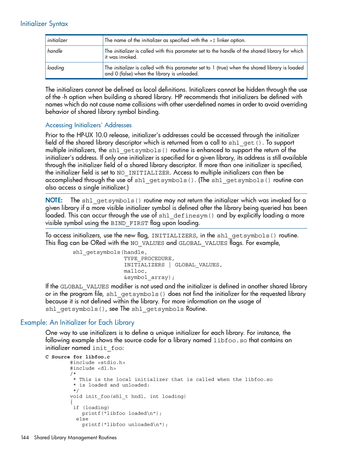 HP UX Software Transition Kit (STK) manual Initializer Syntax, Example An Initializer for Each Library 