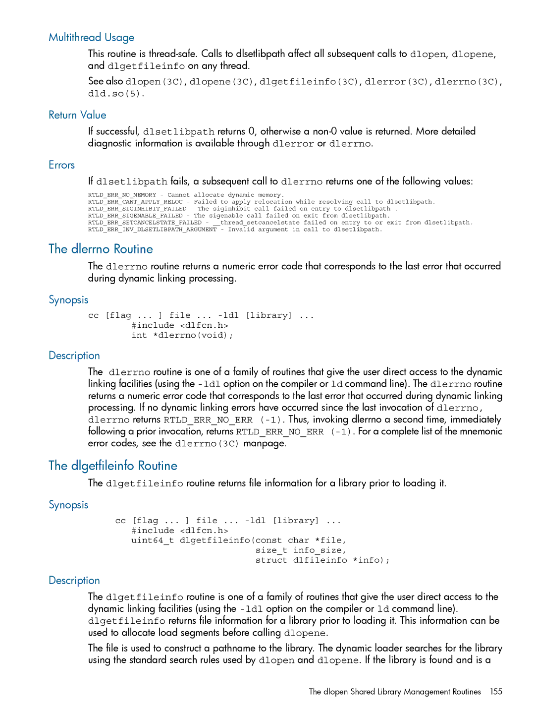 HP UX Software Transition Kit (STK) manual Dlerrno Routine, Dlgetfileinfo Routine, Multithread Usage, Return Value, Errors 