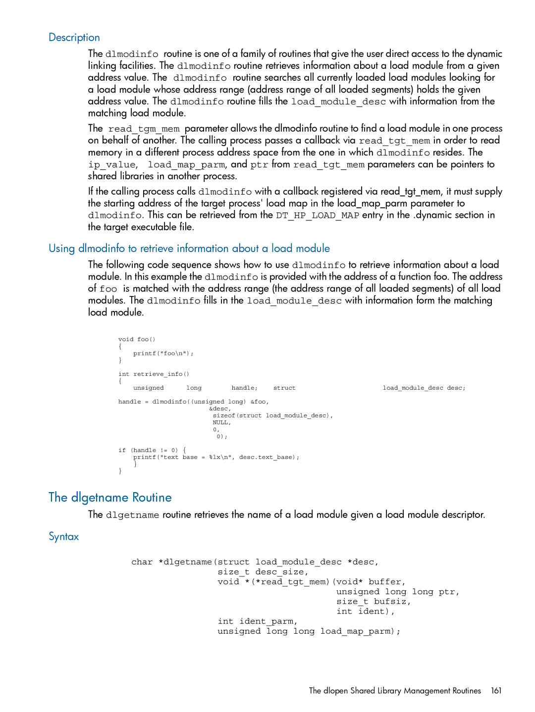 HP UX Software Transition Kit (STK) manual Dlgetname Routine, Using dlmodinfo to retrieve information about a load module 