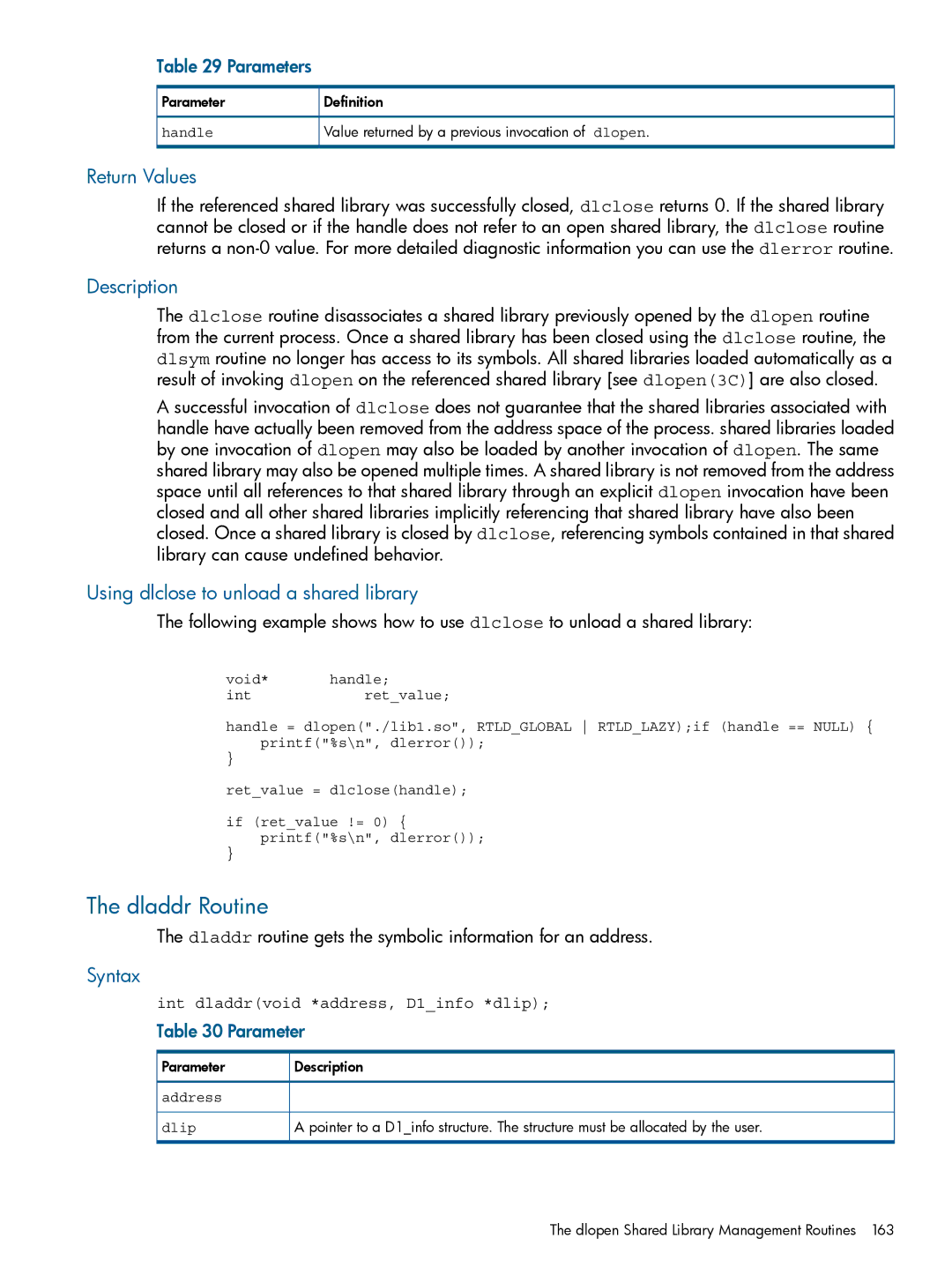 HP UX Software Transition Kit (STK) manual Dladdr Routine, Using dlclose to unload a shared library 