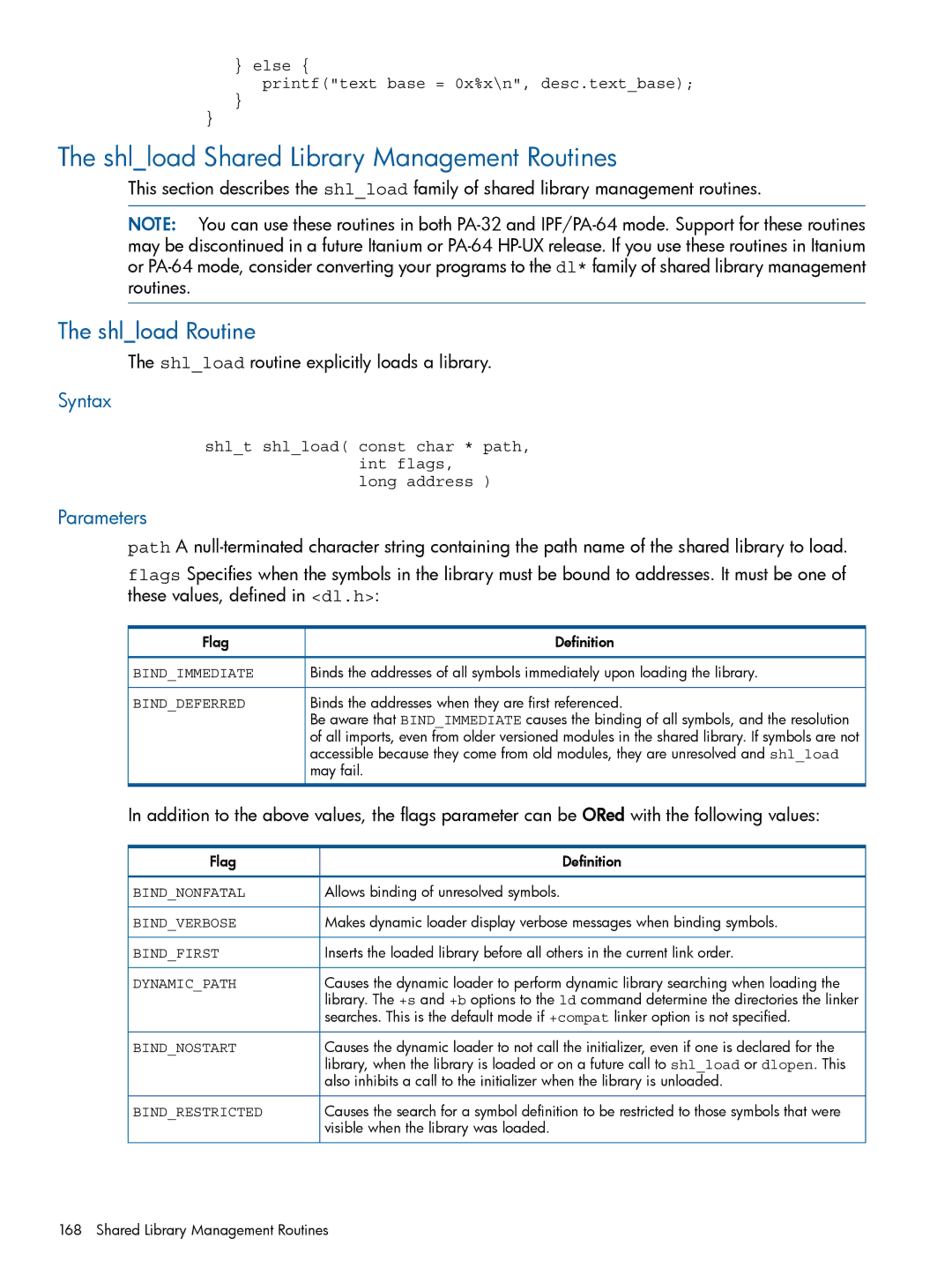 HP UX Software Transition Kit (STK) manual Shlload Shared Library Management Routines, Shlload Routine, Parameters 