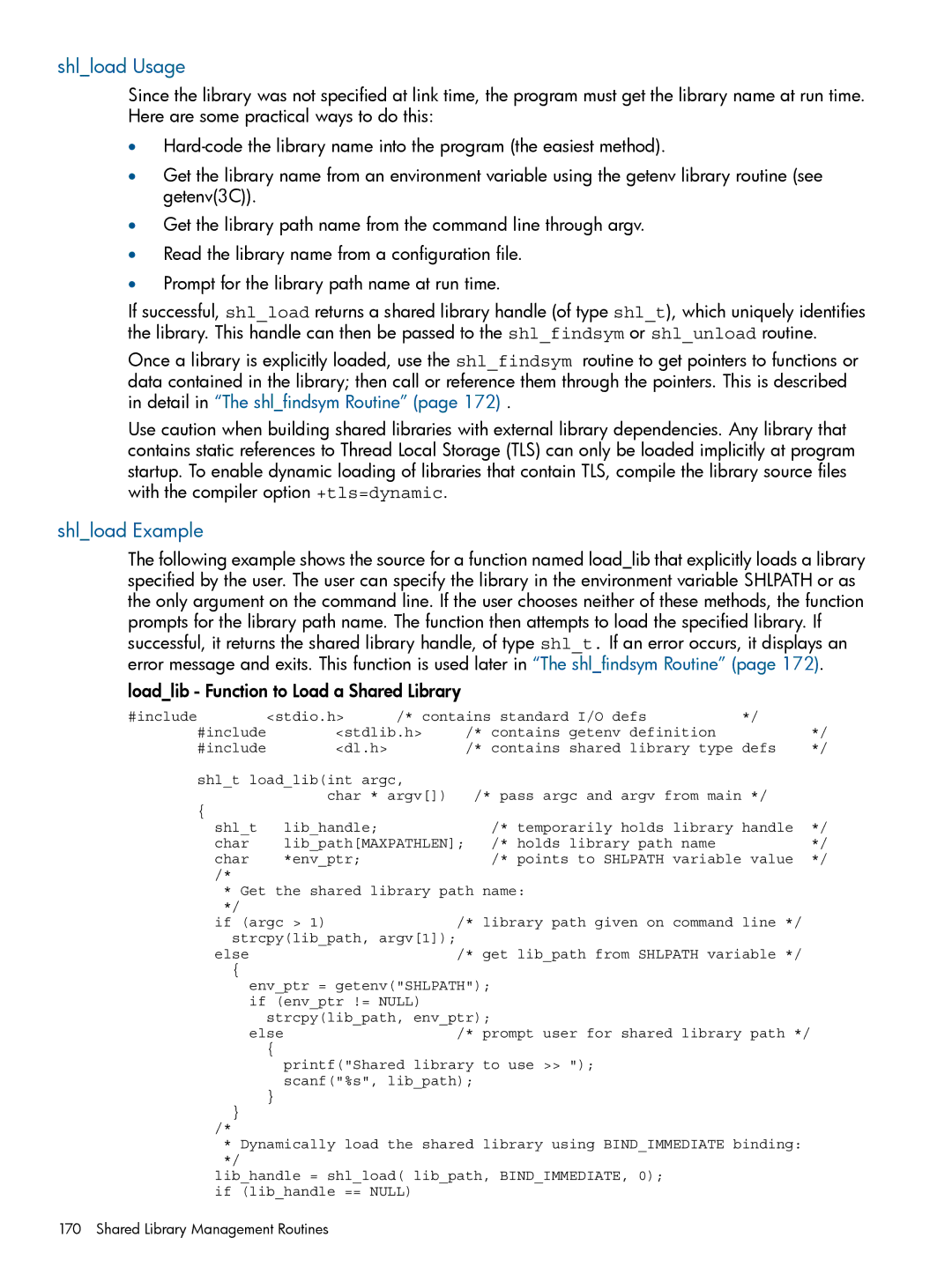 HP UX Software Transition Kit (STK) manual Shlload Usage, Shlload Example, Loadlib Function to Load a Shared Library 