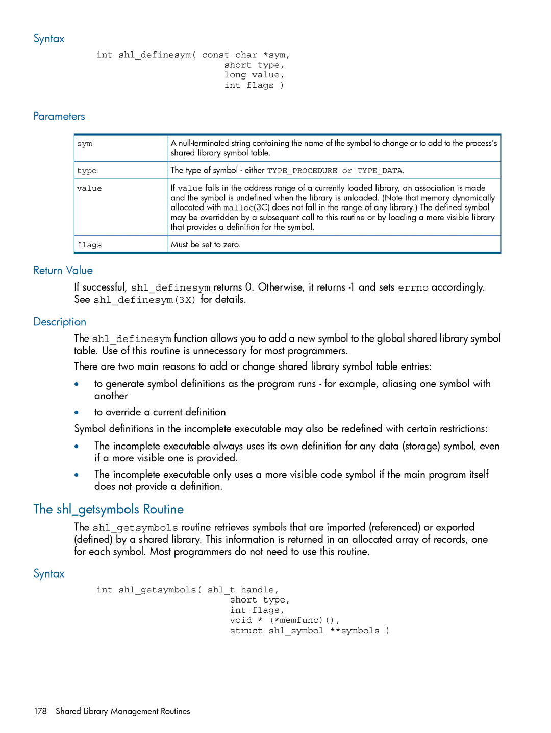 HP UX Software Transition Kit (STK) manual Shlgetsymbols Routine 