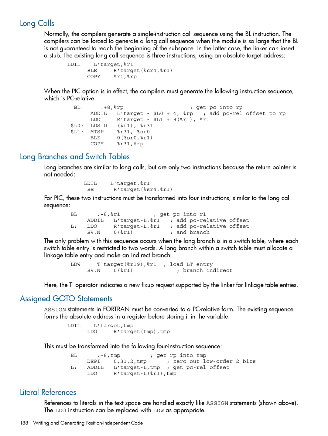 HP UX Software Transition Kit (STK) manual Long Calls, Long Branches and Switch Tables, Assigned Goto Statements 