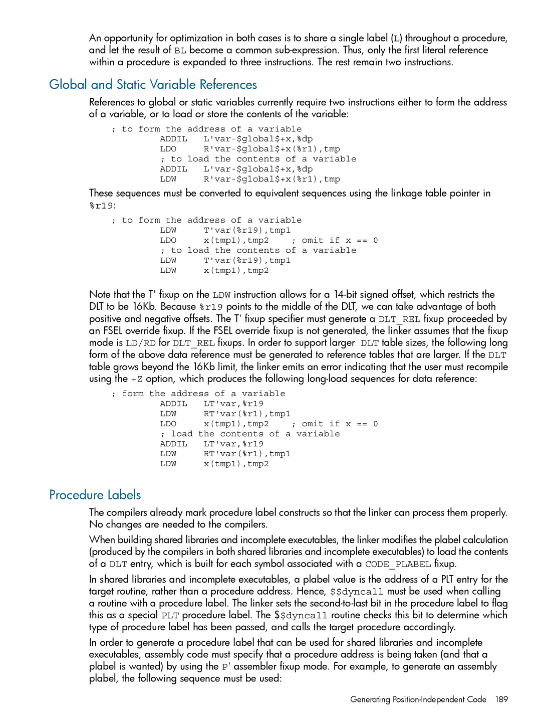 HP UX Software Transition Kit (STK) manual Global and Static Variable References, Procedure Labels 