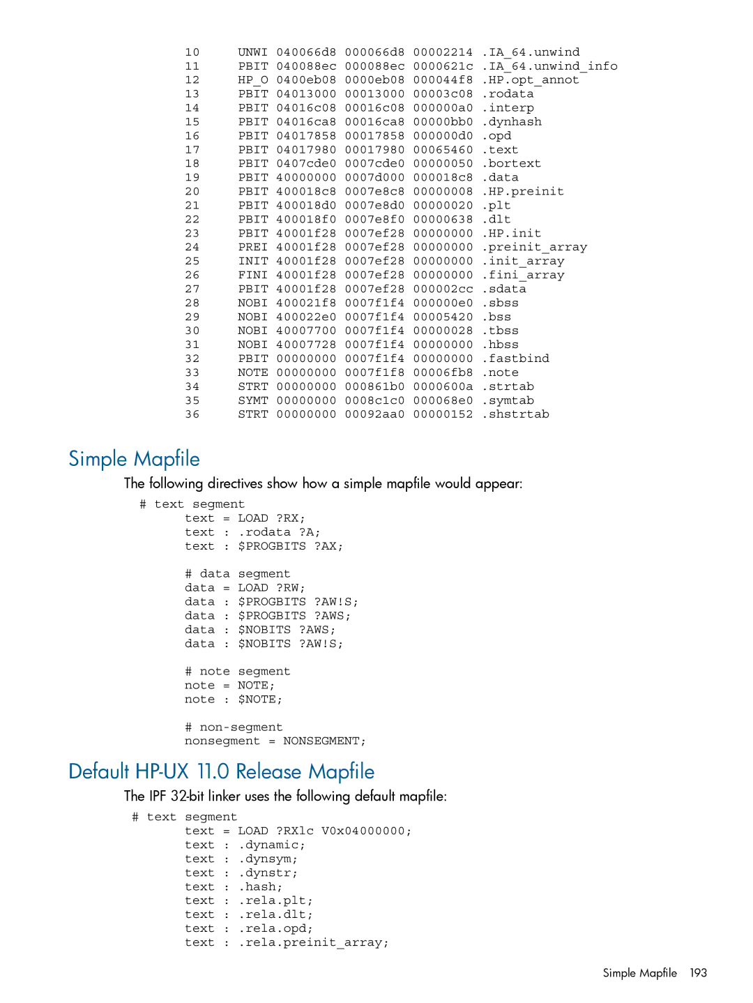 HP UX Software Transition Kit (STK) manual Simple Mapfile, Default HP-UX 11.0 Release Mapfile 