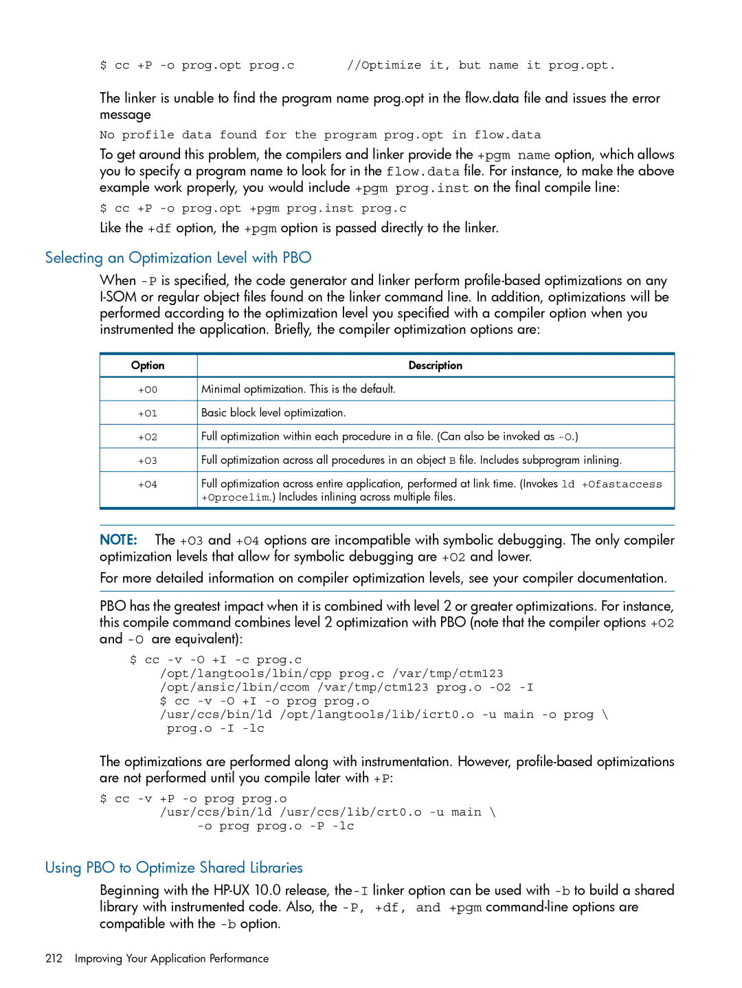 HP UX Software Transition Kit (STK) manual Selecting an Optimization Level with PBO, Using PBO to Optimize Shared Libraries 