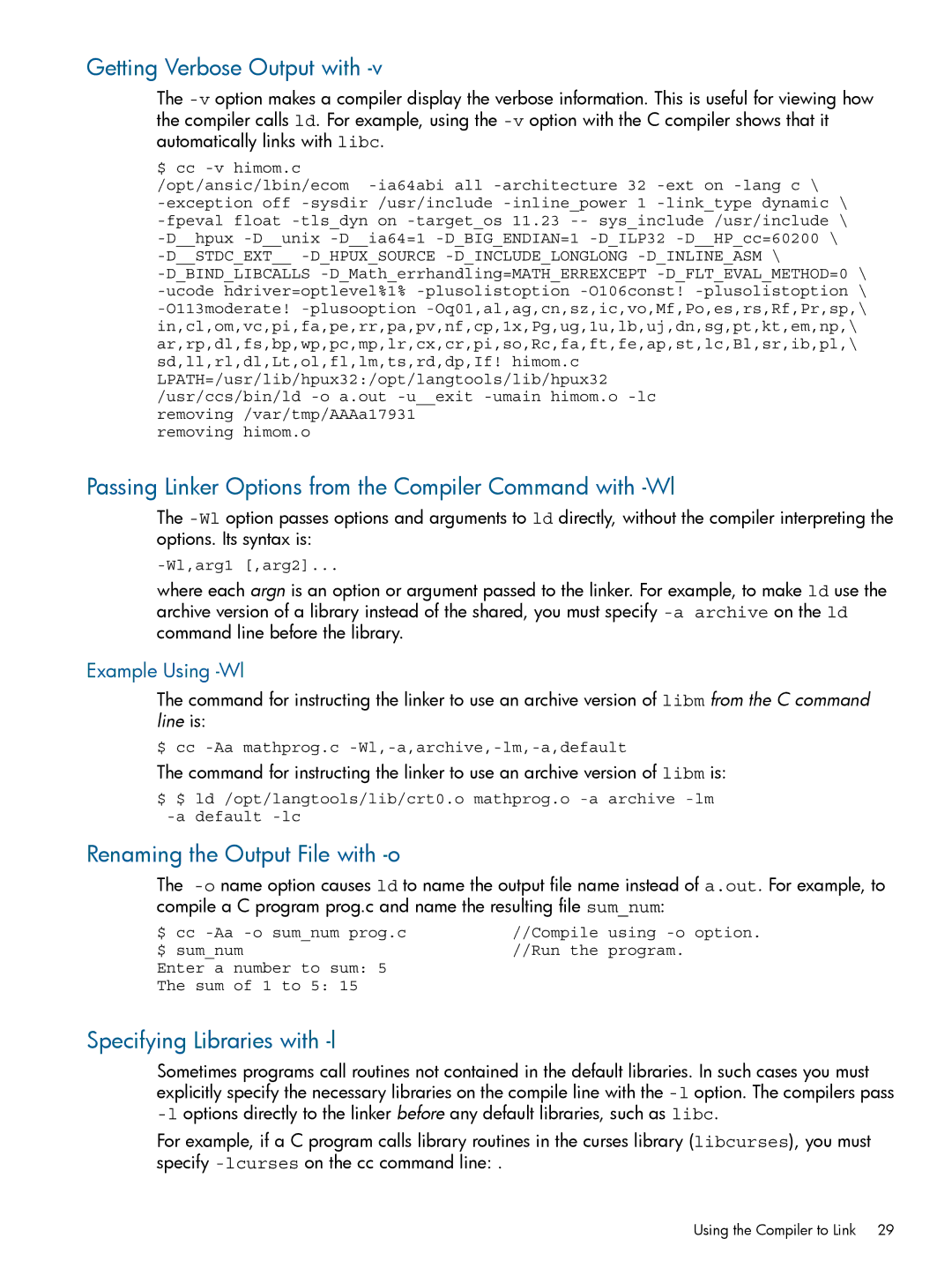 HP UX Software Transition Kit (STK) Getting Verbose Output with, Passing Linker Options from the Compiler Command with -Wl 