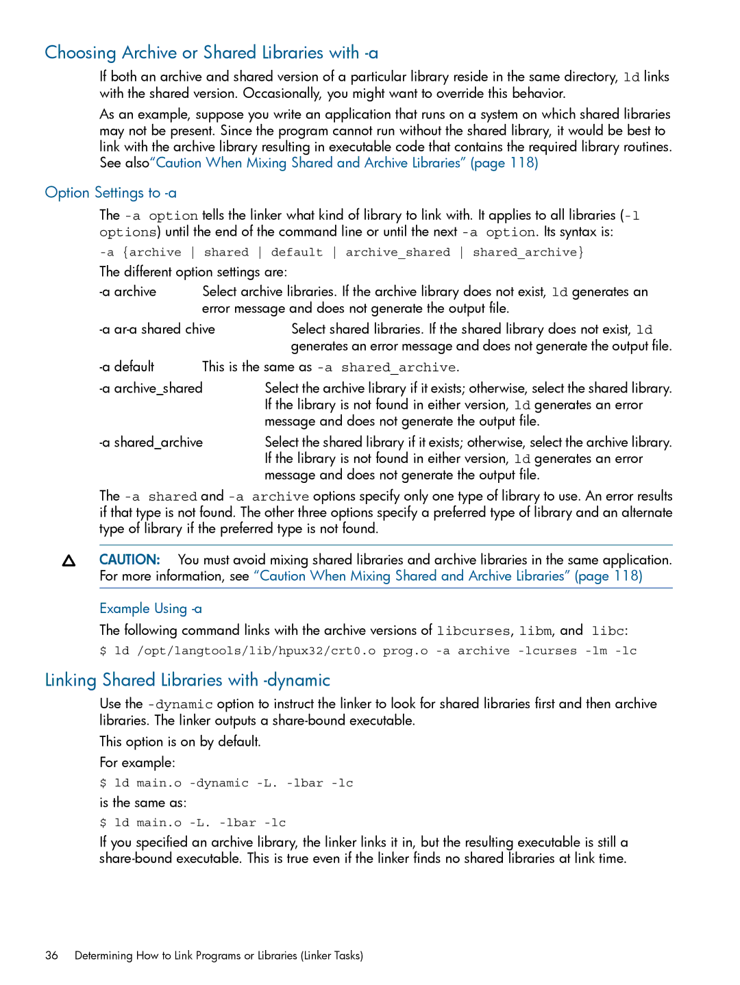 HP UX Software Transition Kit (STK) Choosing Archive or Shared Libraries with -a, Linking Shared Libraries with -dynamic 