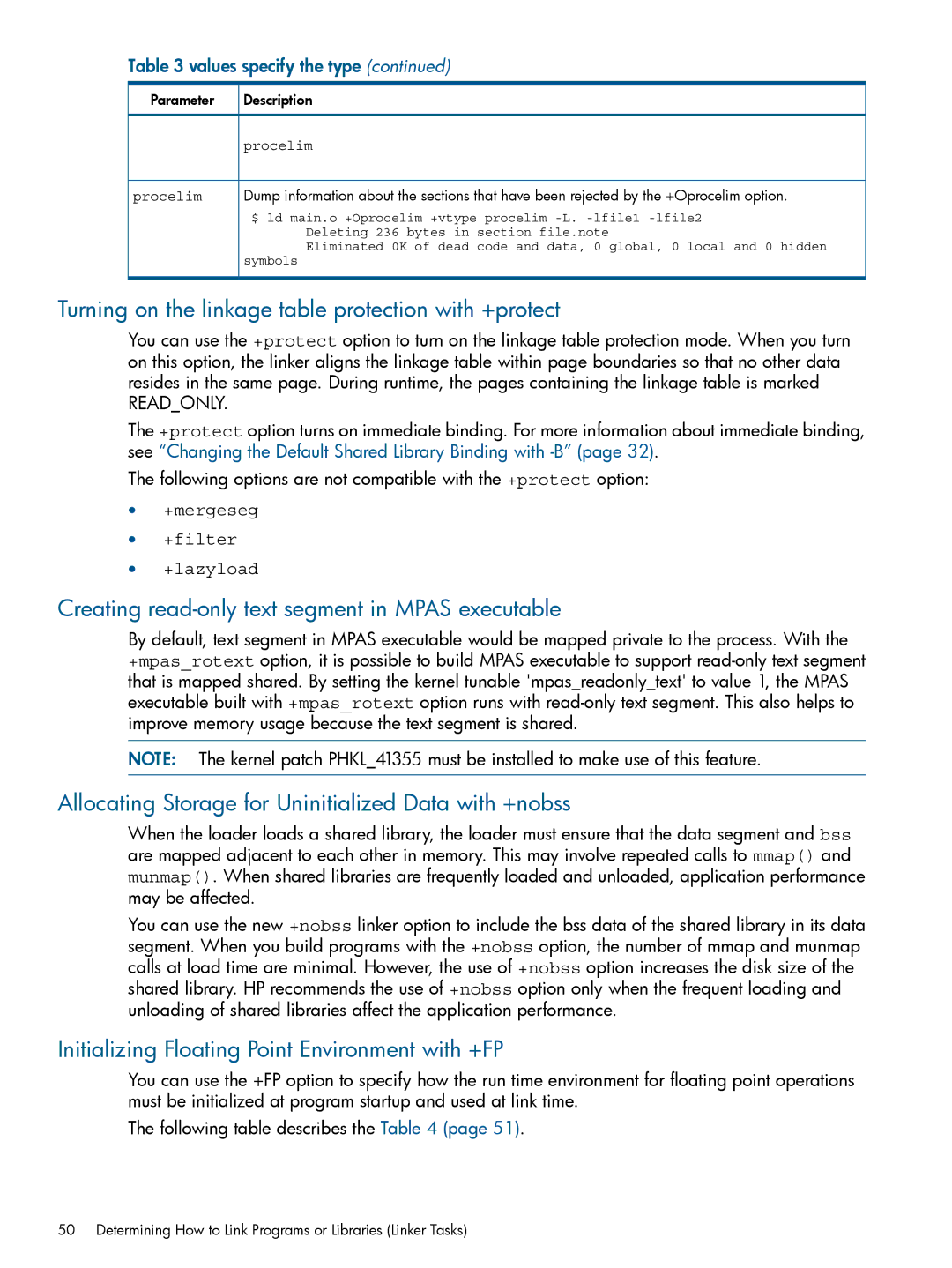 HP UX Software Transition Kit (STK) manual Turning on the linkage table protection with +protect, Procelim 