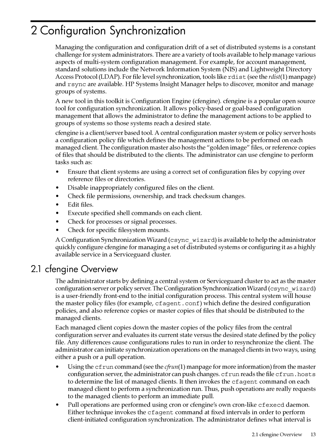 HP UX System Adstration manual Configuration Synchronization, Cfengine Overview 