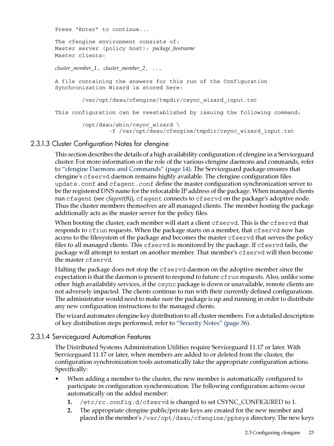 HP UX System Adstration manual Cluster Configuration Notes for cfengine, Serviceguard Automation Features 