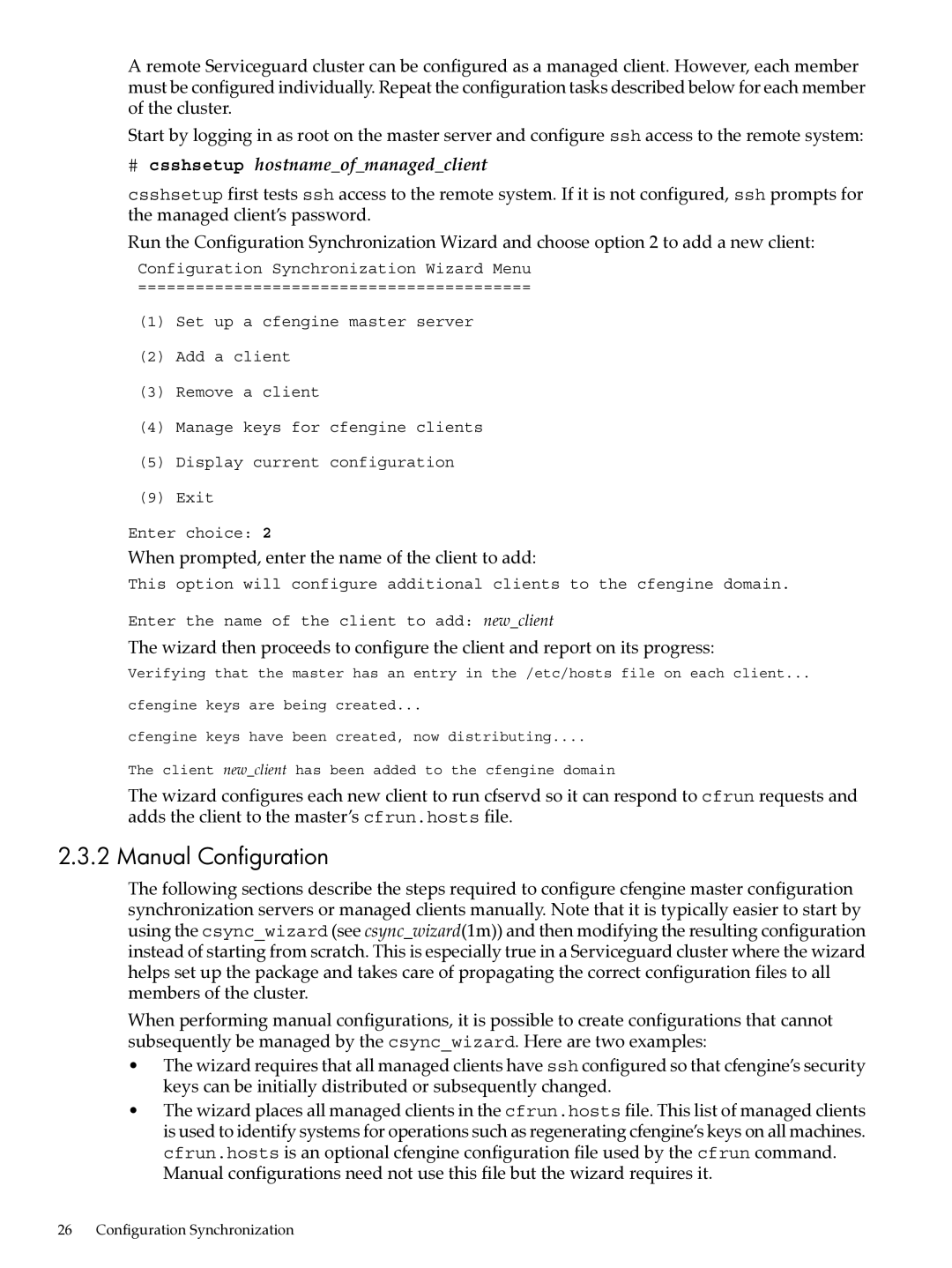 HP UX System Adstration manual Manual Configuration, When prompted, enter the name of the client to add 